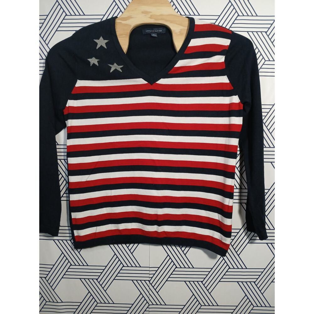 Tommy Hilfiger American Flag Sweater Preppy Old Money Americana Cozy Coastal